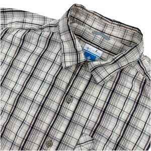 COLUMBIA Omni-Wick Mens Short Sleeve‎ Button up Plaid Brown/Blue/Tan - SIZE XL